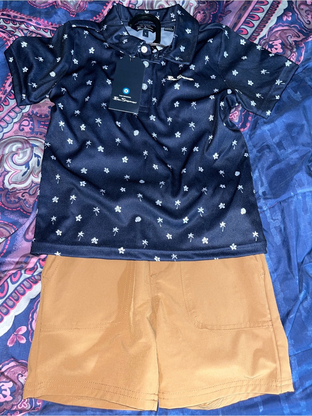 Ben Sherman Navy Polo with White Palm Print
